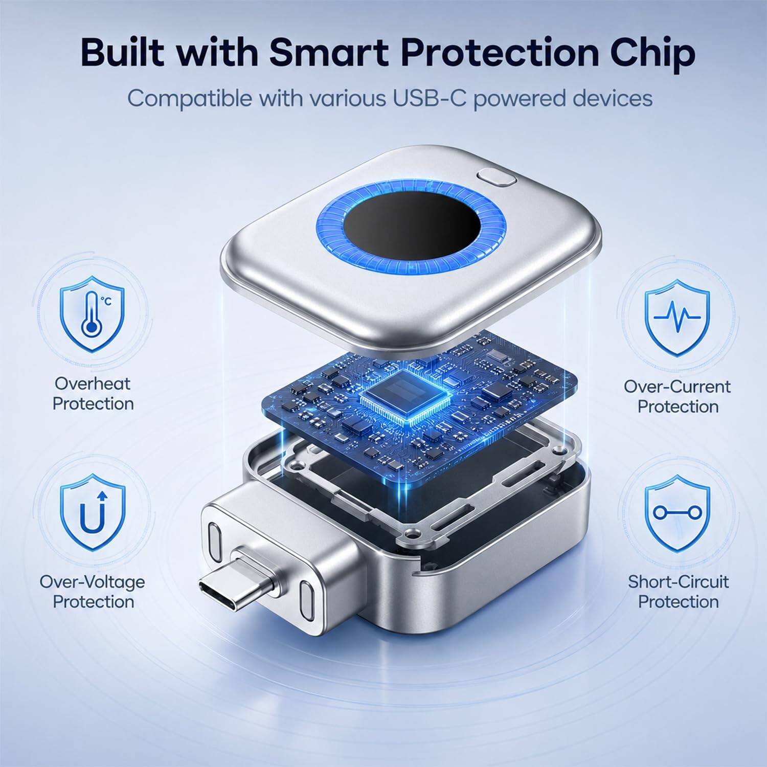Built with Smart Protection Chip  
Compatible with various USB-C powered devices  
Overheat Protection  
Over-Current Protection  
Over-Voltage Protection  
Short-Circuit Protection