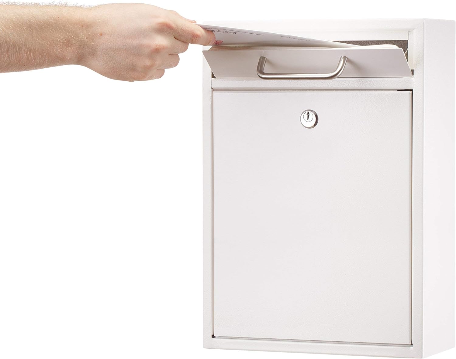 Left. AdirOffice - Drop Box Large Steel Wall-Mounted Drop Box Mailbox with Key Lock - White.