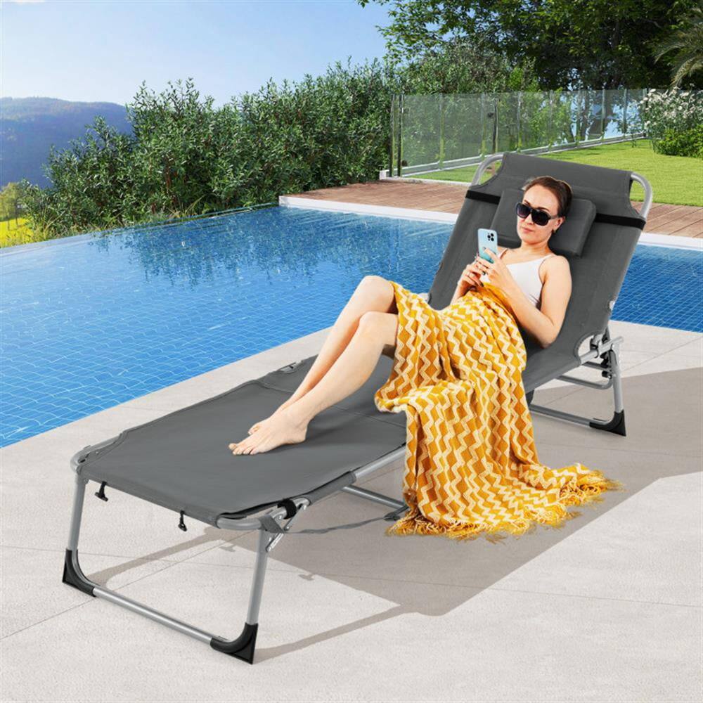 Left. Kadyn - Lounge Chair Outdoor, Patio Lounge Chair,5-position Outdoor Folding Chaise Lounge Chair-Gray - Gray.