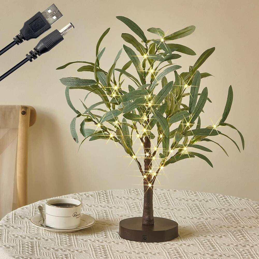 Front. ACJPR - 18" Little Lighted Bonsai Tree, 50 LED, USB/Battery, Olive, Tabletop - Olive Tree.