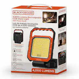 Black+Decker - 4,000-Lumen Rechargeable COB LED Work Light with Power Bank, Magnetic Mount, Folding Stand & Hanging Hook - Orange