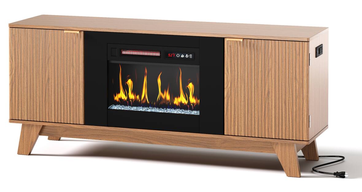 Bestier - 59'' Fireplace TV Stand with Wave Doors, Entertainment Center with Fireplace Insert and Side Outlets for Living Room - Brown price history on PriceWatchPro
