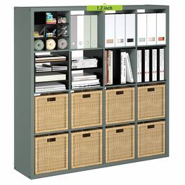 Furinno - CUBICLE 16-Cube Thick Frame Bookshelf, Reversible Bookcase with Open Back, for Living Room, Bedroom, Home Office - Sage Green