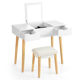 SlickBlue - Vanity Desk with Flip Top Mirror and 2 Drawers for Bedroom Makeup - White