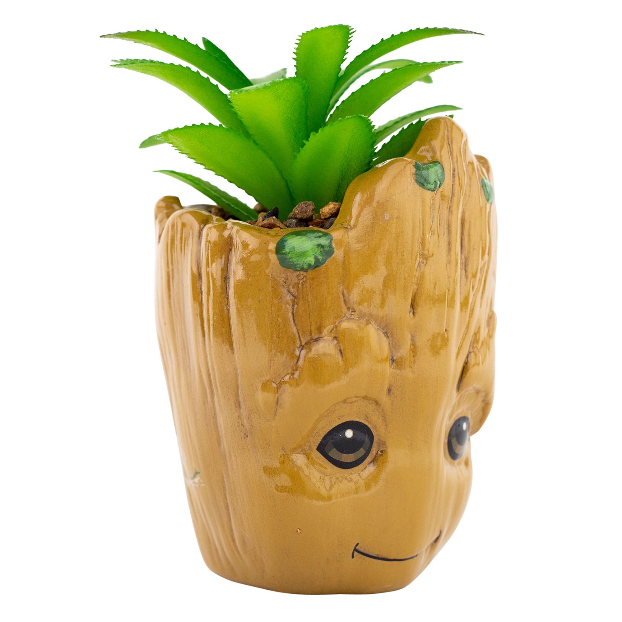 Alt View 1. Marvel - Marvel Studios I Am Groot 3-Inch Ceramic Mini Planter With Artificial Succulent - Brown.