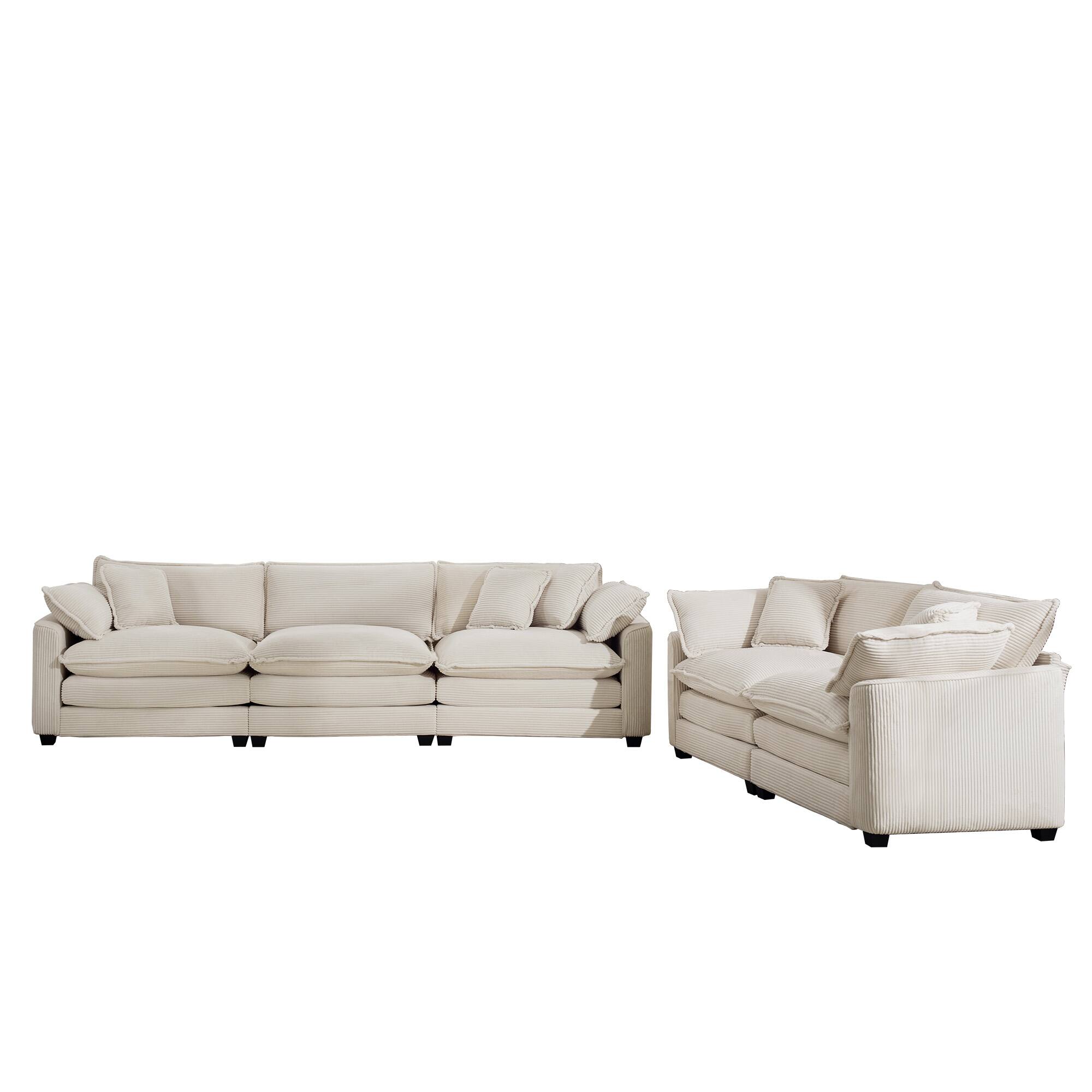 LOVMOR Modern Fabric Living Room Set of 2 Sofas with One 2Seat Sofa and ...