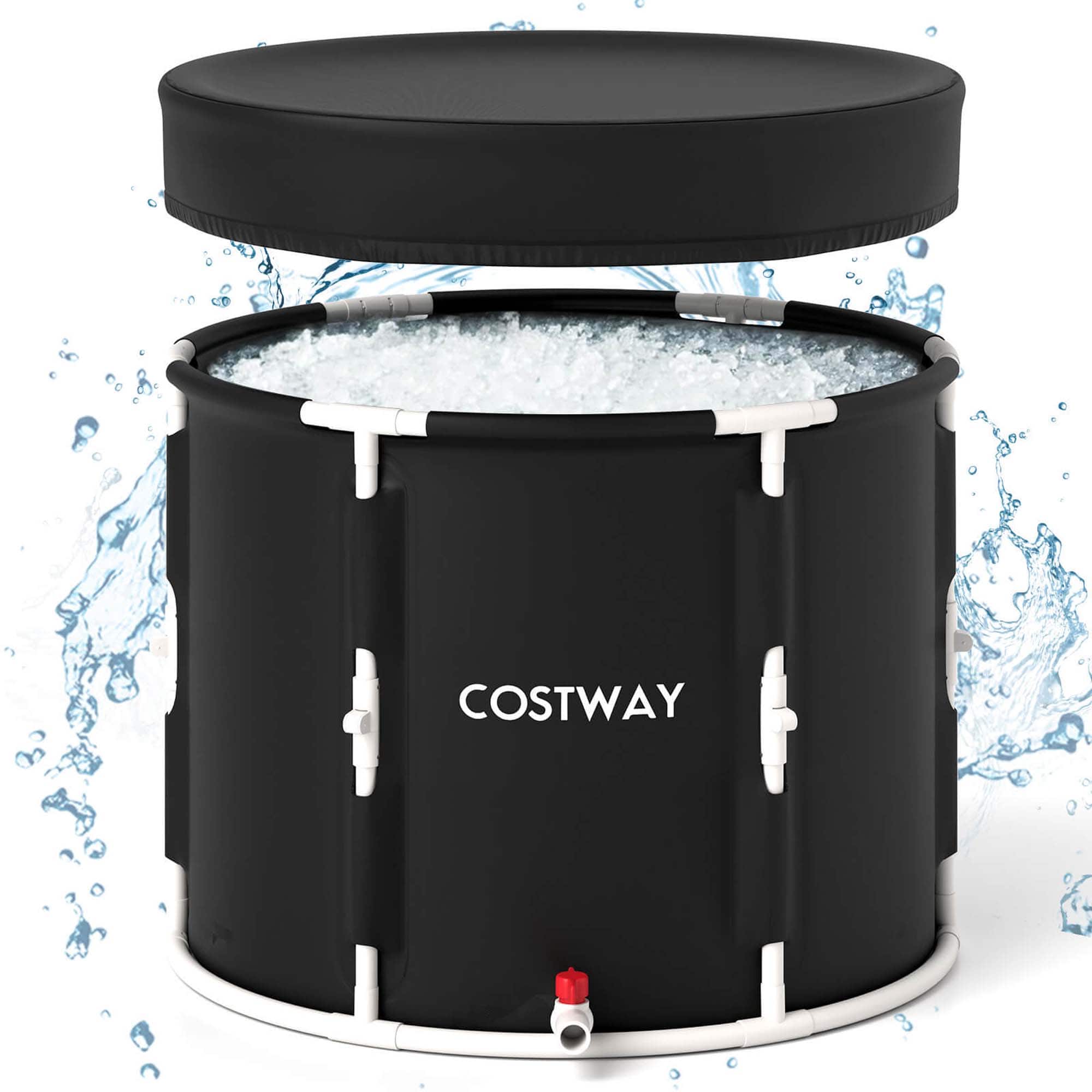 Front. Costway - Costway Foldable Ice Bath Tub with Plunge Pool for Recovery Cold Water Therapy Training - Black + White.