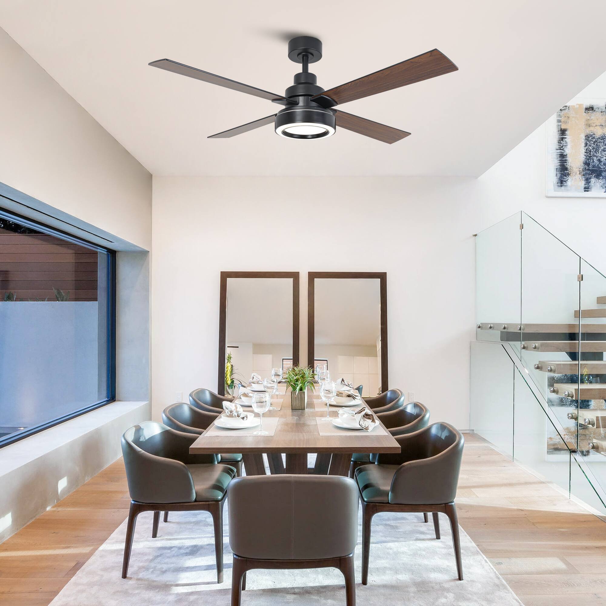 Back. Vaczon - 52 Inch Modern 4 Blades DC Motor Ceiling Fan with LED Light and Remote Control and APP - Black.