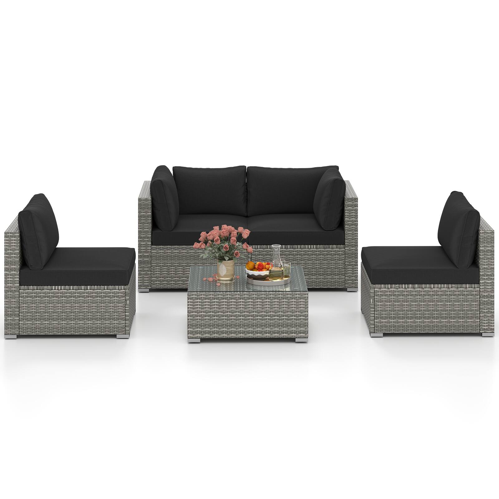 Alt View 3. Gymax - Gymax 10PCS Sectional Sofa Couch PE Rattan Conversation Set Black - Black.
