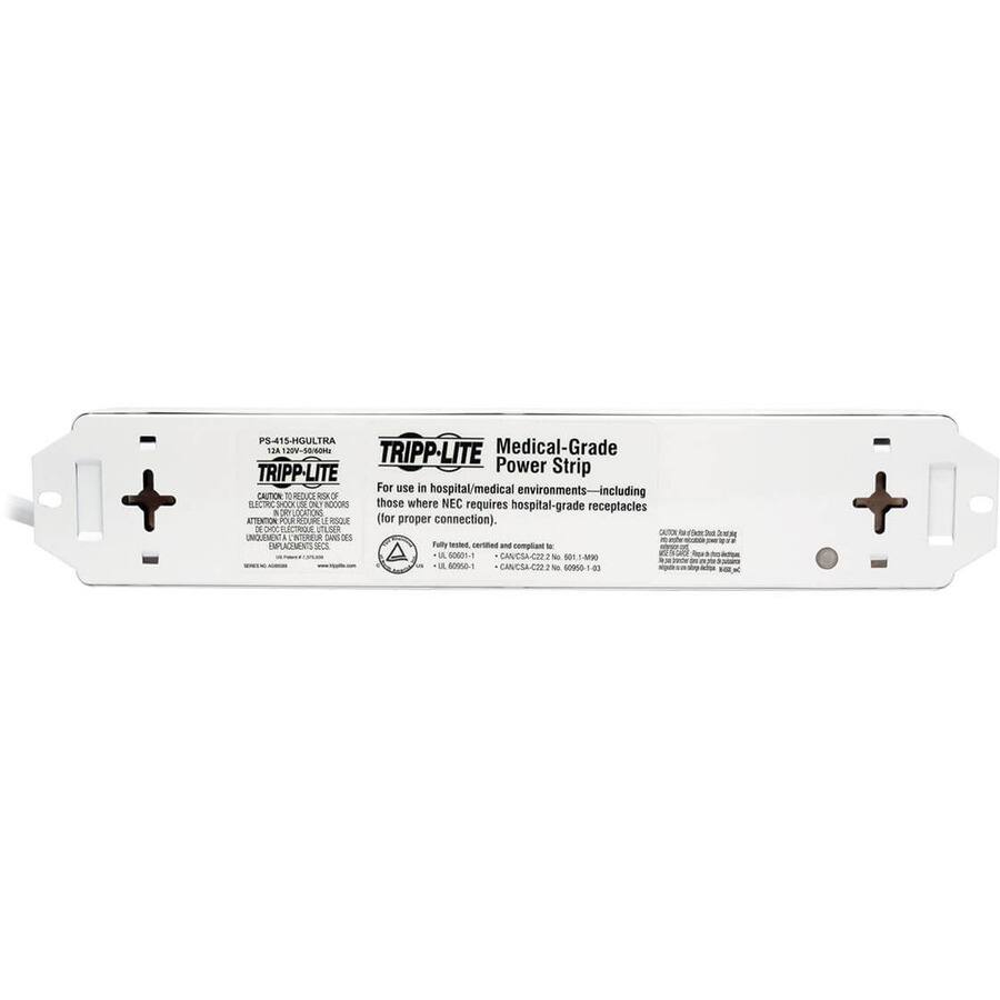 P34 15-HGULTRA  
TRIPP-LITE Medical-Grade Power Strip  
For use in hospital/medical environments—including those where NEC requires hospital-grade receptacles (for proper connection).  

CAUTION TO REDUCE RISK OF ELECTRIC SHOCK USE ONLY RECEPTACLES WITH GROUNDING PRONGS.  

Fully tested, certified and compliant to:  
- UL 60991-1  
- CAN/CSA-C22.2 No. 60991-1-4890  
- CAN/CSA-C22.2 No. 60991-1
