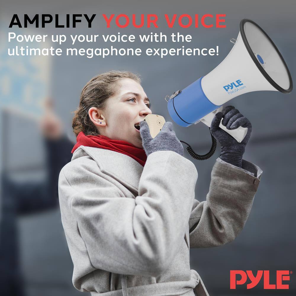 AMPLIFY YOUR VOICE  
Power up your voice with the ultimate megaphone experience!  

PYLE  
PyleUSA.com  

PYLE