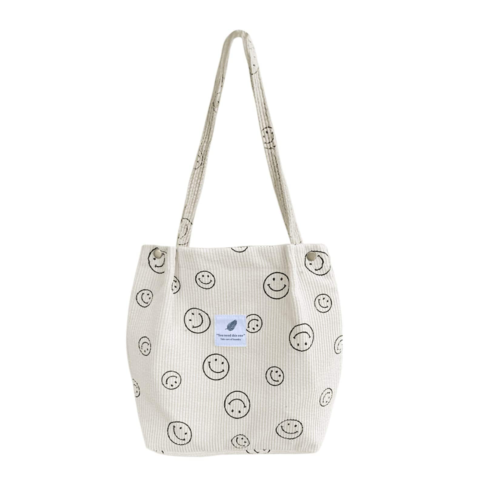 DORLUKFU - Corduroy Tote Bag Aesthetic Cute Tote Bags Large School Shoulder Bags for Girls Trendy Stuff - Beige