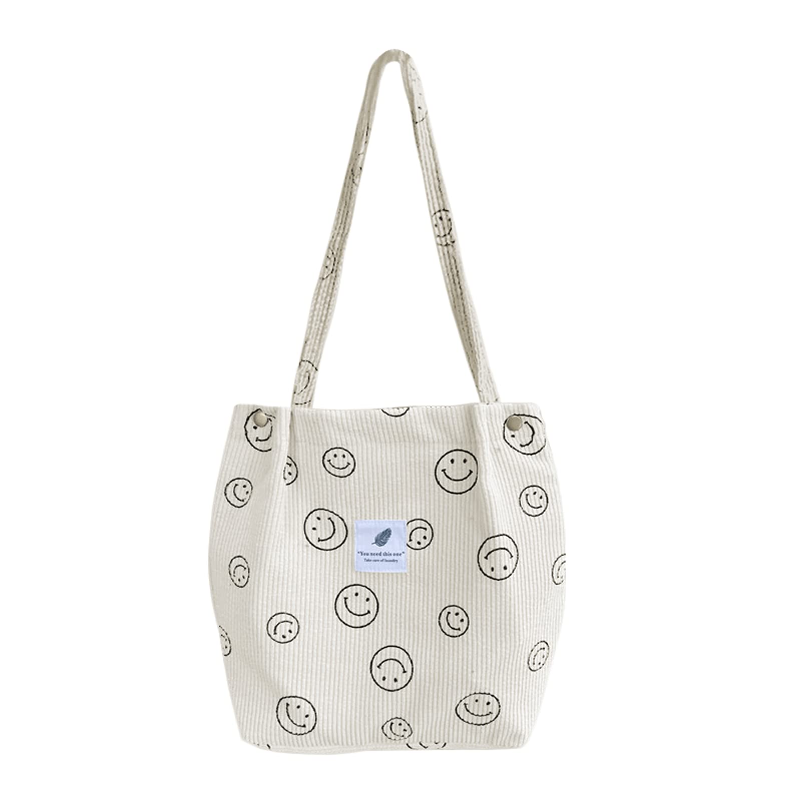 Front. Vulpecula Spade - Corduroy Tote Bag Aesthetic Cute Tote Bags Large School Shoulder Bags for Girls Trendy Stuff - Beige.