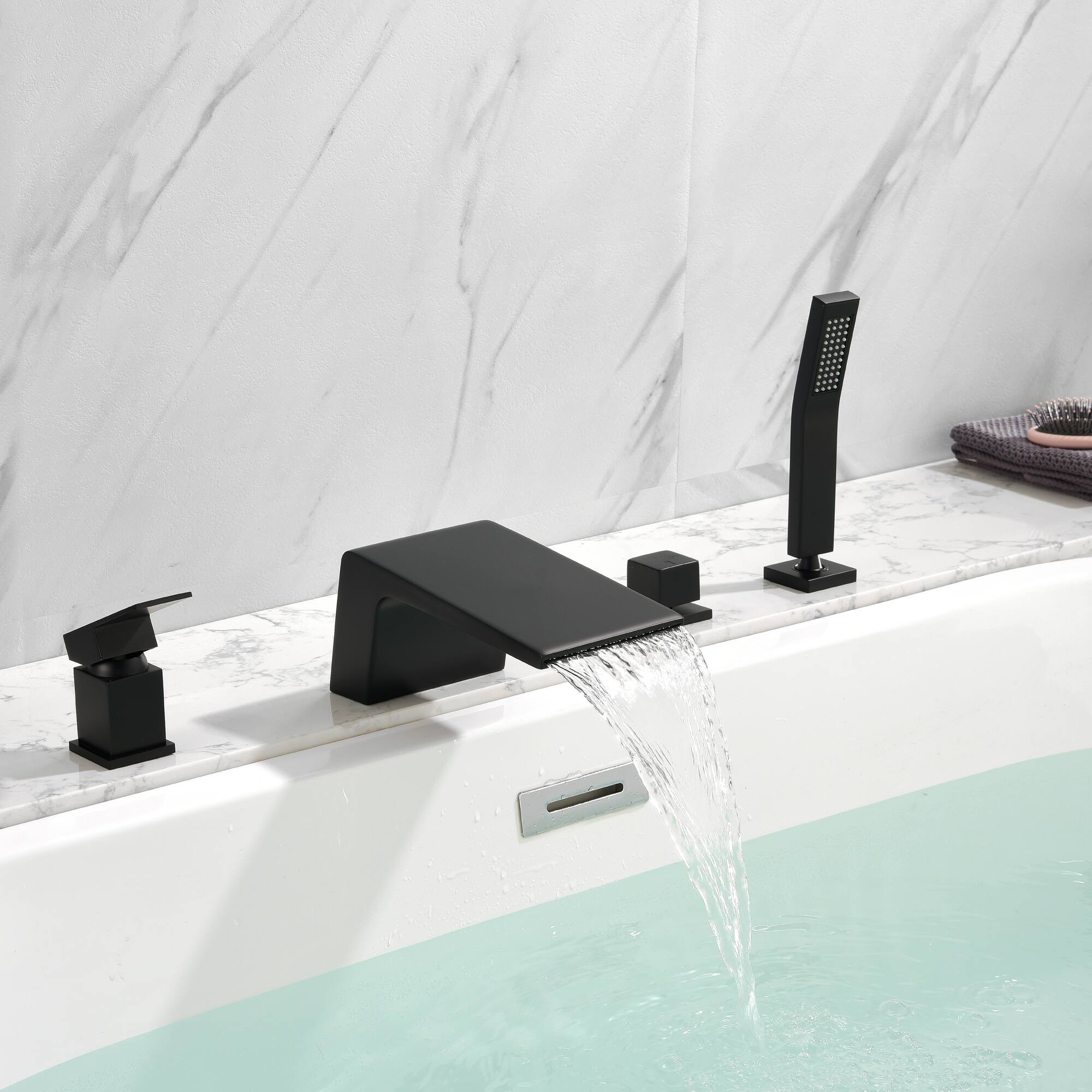 Alt View 8. Boyel Living - Single-Handle Tub Deck Mount Roman Tub Faucet with Hand Shower and Water Suply Hose in Matte Black - Matte Black.