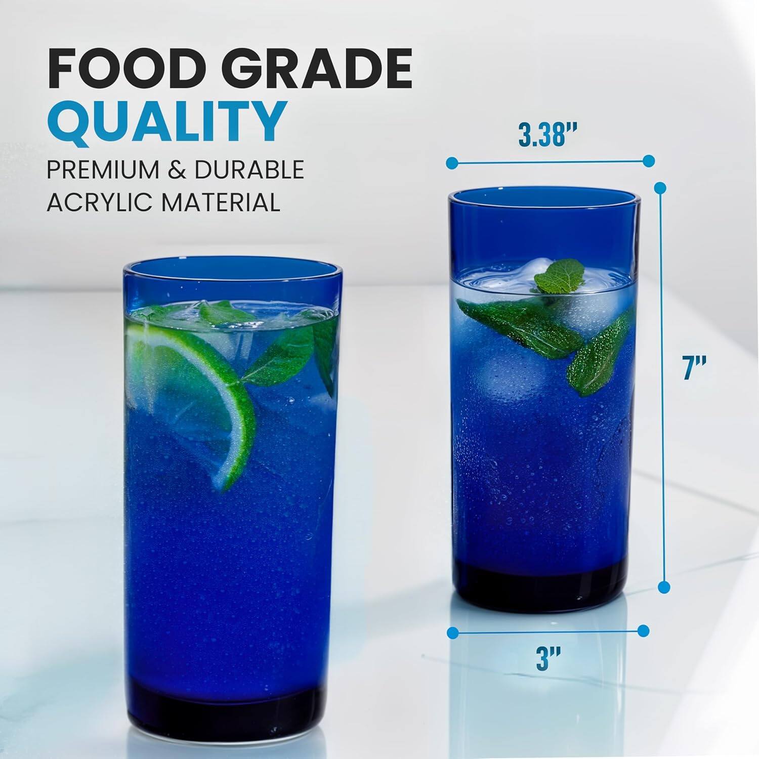 Acrylic Glasses Drinkware - Set of 6 - 16oz - Dark Blue