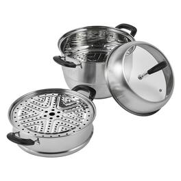 VEVOR - Steamer Pot 11in/28cm, 3 Tier Steamer Pot for Cooking with 8.5QT Stock Pot, Vegetable Steamer & 2 Steaming Tray - Silver