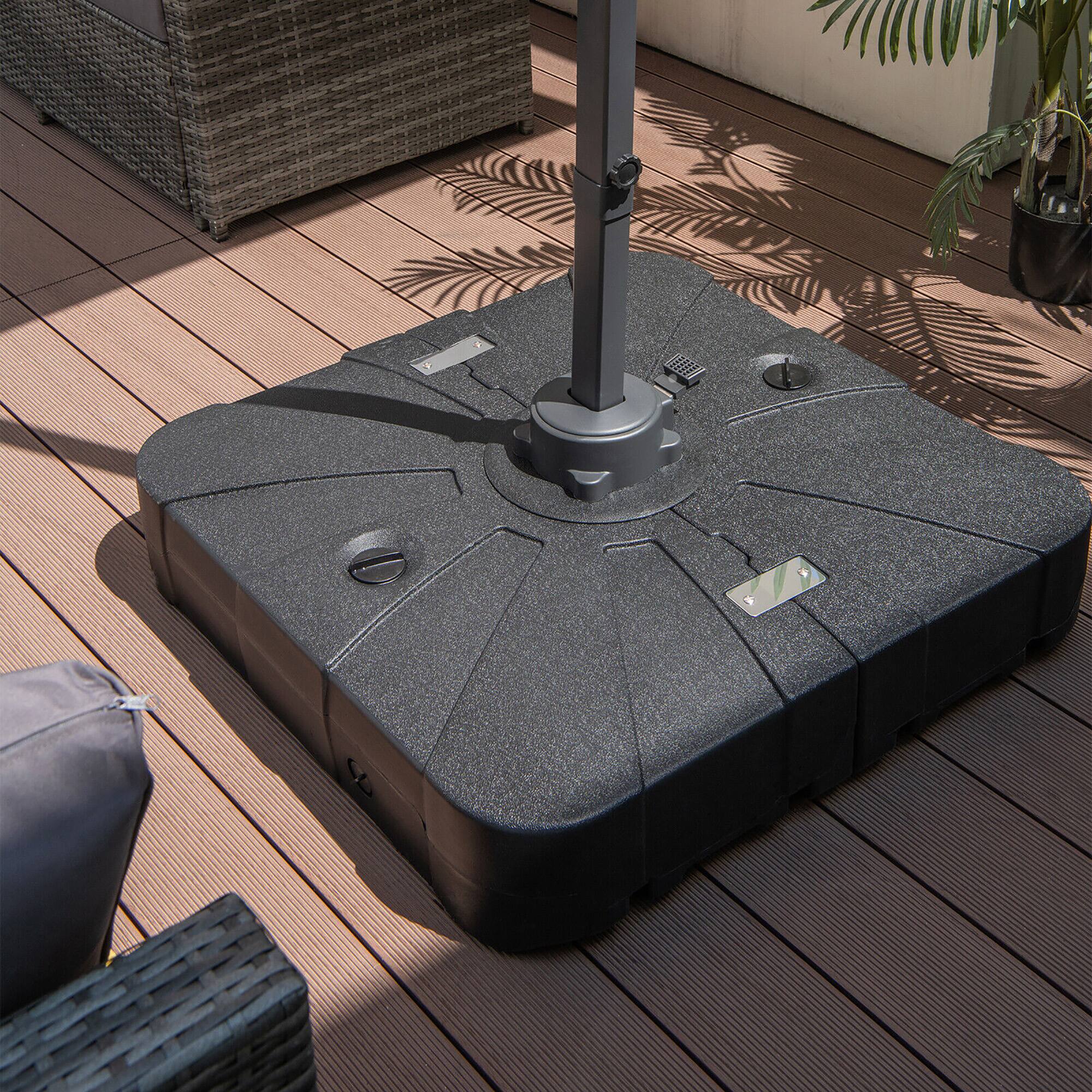 Outsunny 34.75" Square Cantilever Umbrella Base – Fill With Sand Or Water For Security, Coffee Brown
