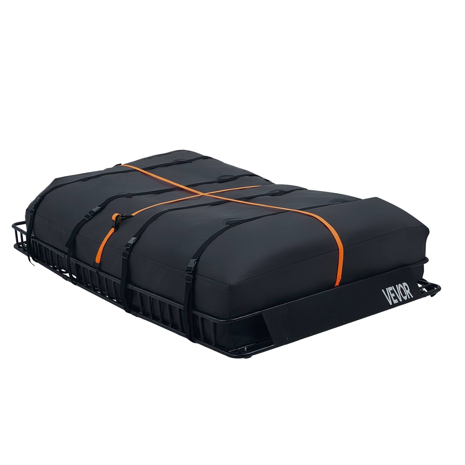 Alt View 5. VEVOR - Roof Rack Cargo Basket, 90 x 50 x 6 in, Heavy Duty Roof Top Carrier Basket with Waterproof Rooftop Bag, Ratchet Straps - Black;Orange.