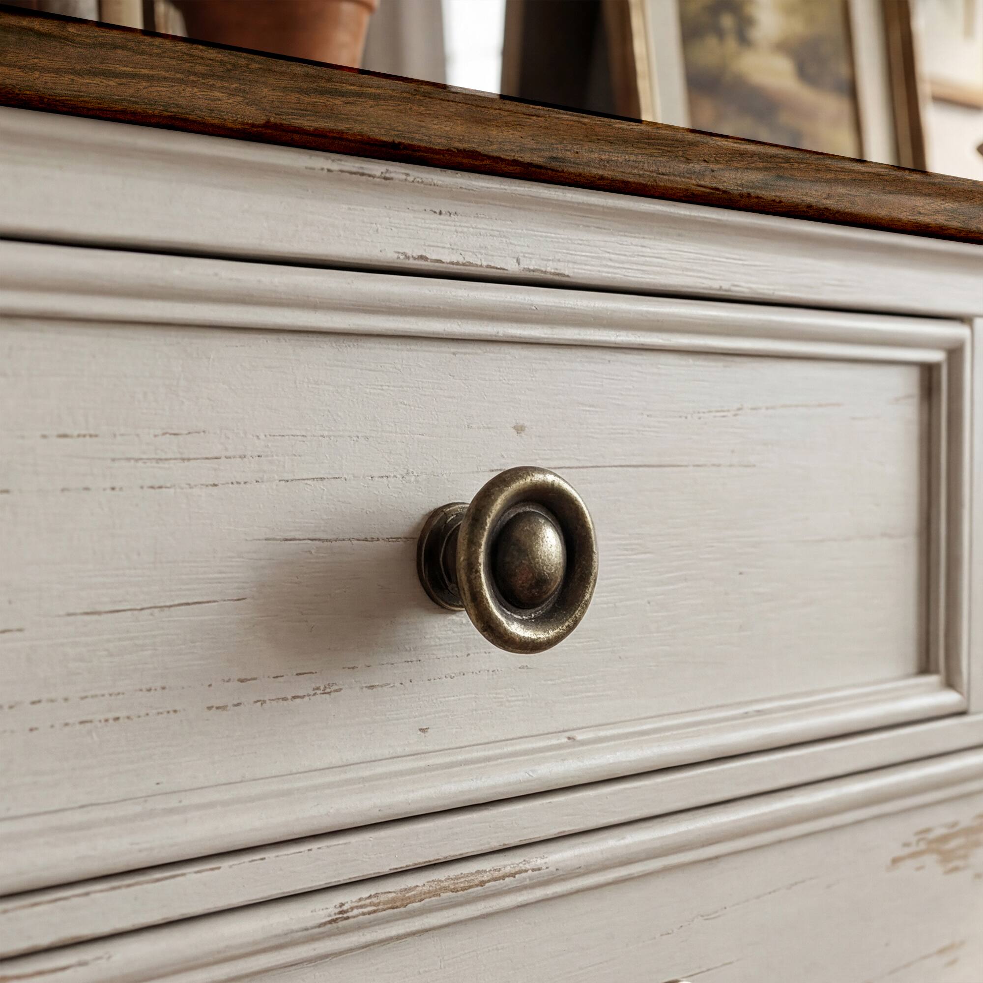 Alt View 4. FUFU & GAGA - Classic 9-Drawer Dresser Chest-Large Bedroom Storage Tower with 3 Small & 6 Large Drawers Clothes Organizer for Bedroom - Distressed white.