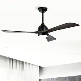 LUCKY ONE - 52" Ceiling Fan with Light Remote 3 Wood Blades 6-Speed DC Motor - Matte Black