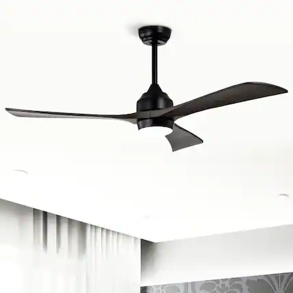 Front. LUCKY ONE - 52" Ceiling Fan with Light Remote 3 Wood Blades 6-Speed DC Motor - Matte Black.
