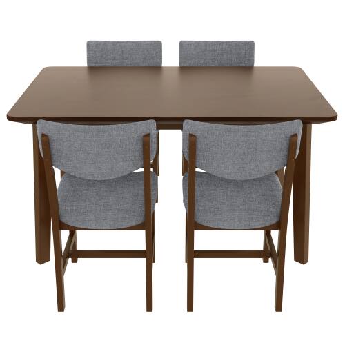 Alt View 6. LUCKY ONE - 5-Piece Farmhouse Dining Set with 47.24" Rectangular Dining Table and 4 Chairs - Walnut.