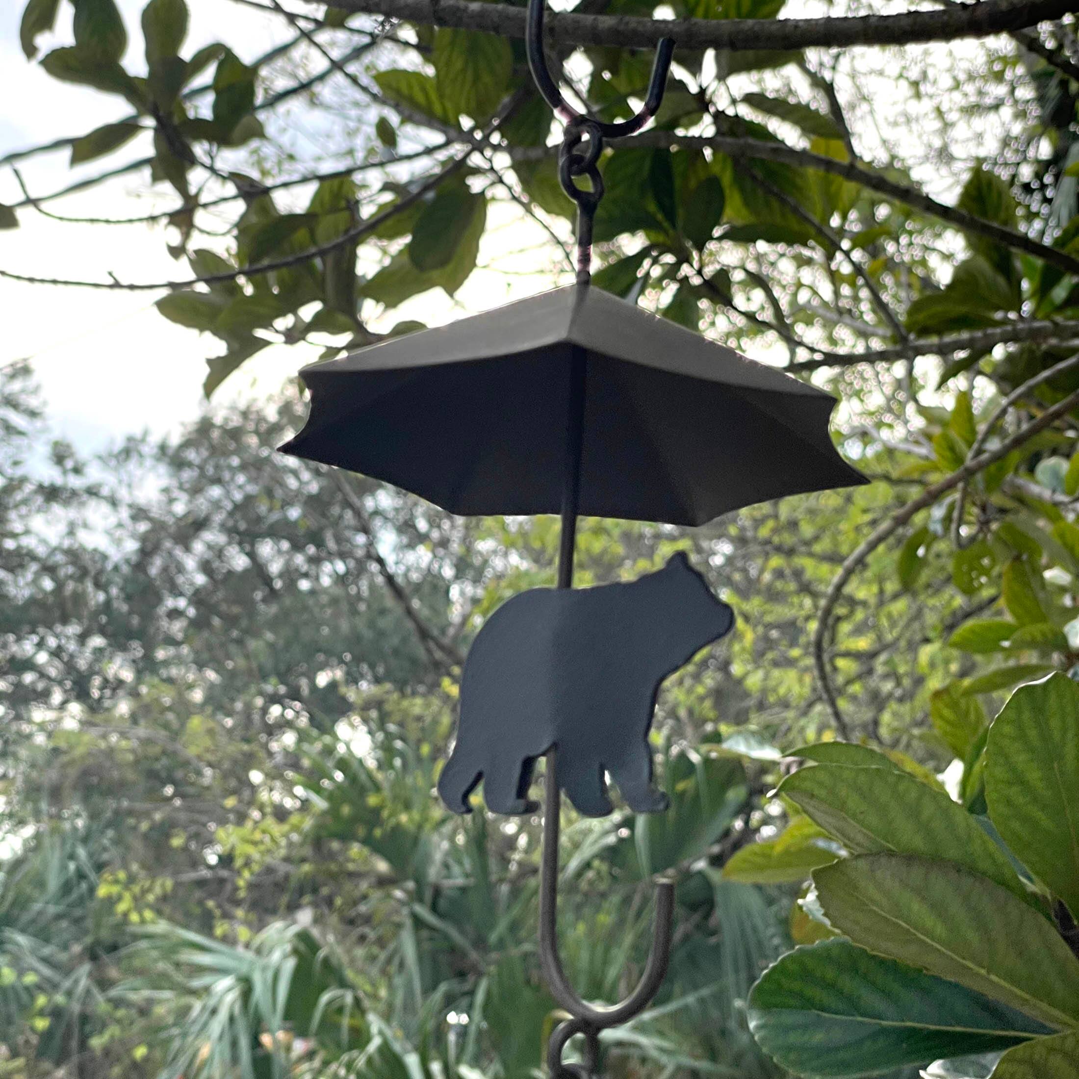 Alt View 4. Things2Die4 - Rustic Black Bear & Umbrella Rain Chain - 75" Long Distressed Copper Finish - Brown.