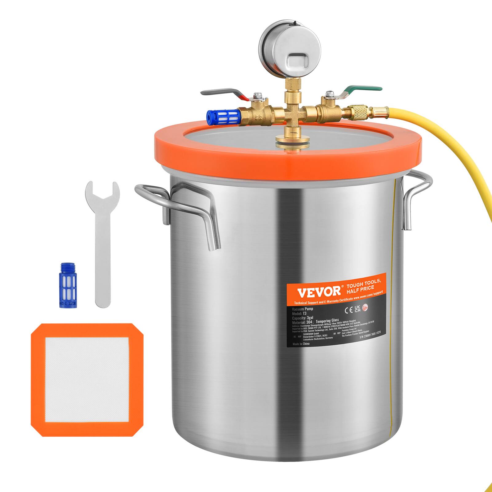 10

TOUGH TOOLS, VEVOR HALF PRICE  
Coppont Certificate FAY Technical Support and -Maranly Vacuum Pump  
Model: 0  
Capacity: 3gal  
Tempering Glass Reply Material: 304  
For 9  
Cholester - a Inson are Julion Pax US INSTRY a = = x by how 10 100 know Pobits DO DOCKA - to 30% EPP 17 EineCalor 1201 - - boon CA are - Chasa