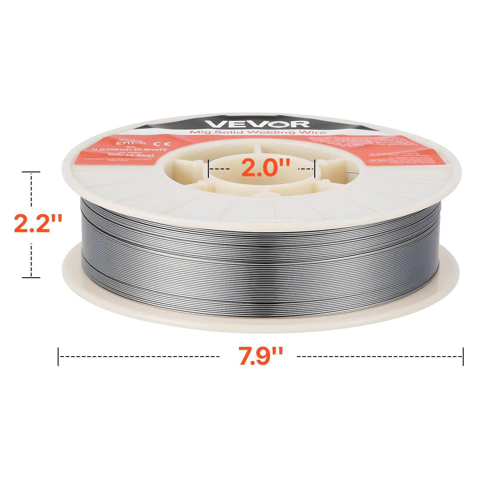 VEVOR Mig Solid Welding Wire | E711 | 0.035" (0.9 mm) | 100 ft (30.5 m) | 2.0" O.D. | 2.2" | 7.9"