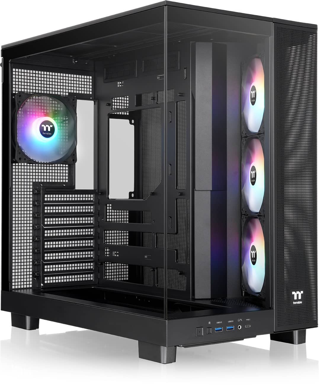 Thermaltake - View 380 XL TG ARGB Dual-Chamber Chassis with Hidden-Connector Motherboard Support ATX Mid Tower PC Case - Black - Front_Zoom