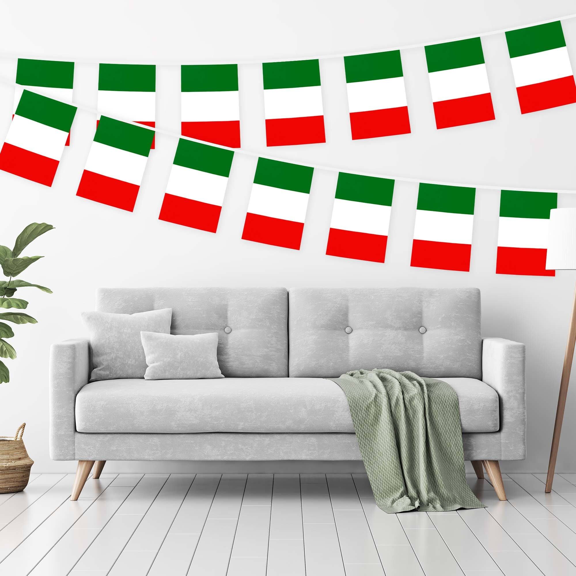 Angle. G128 - Italy Bunting Banner, 33 ft String with 38 Mini Flags, 150D Polyester. - Assorted Colors.
