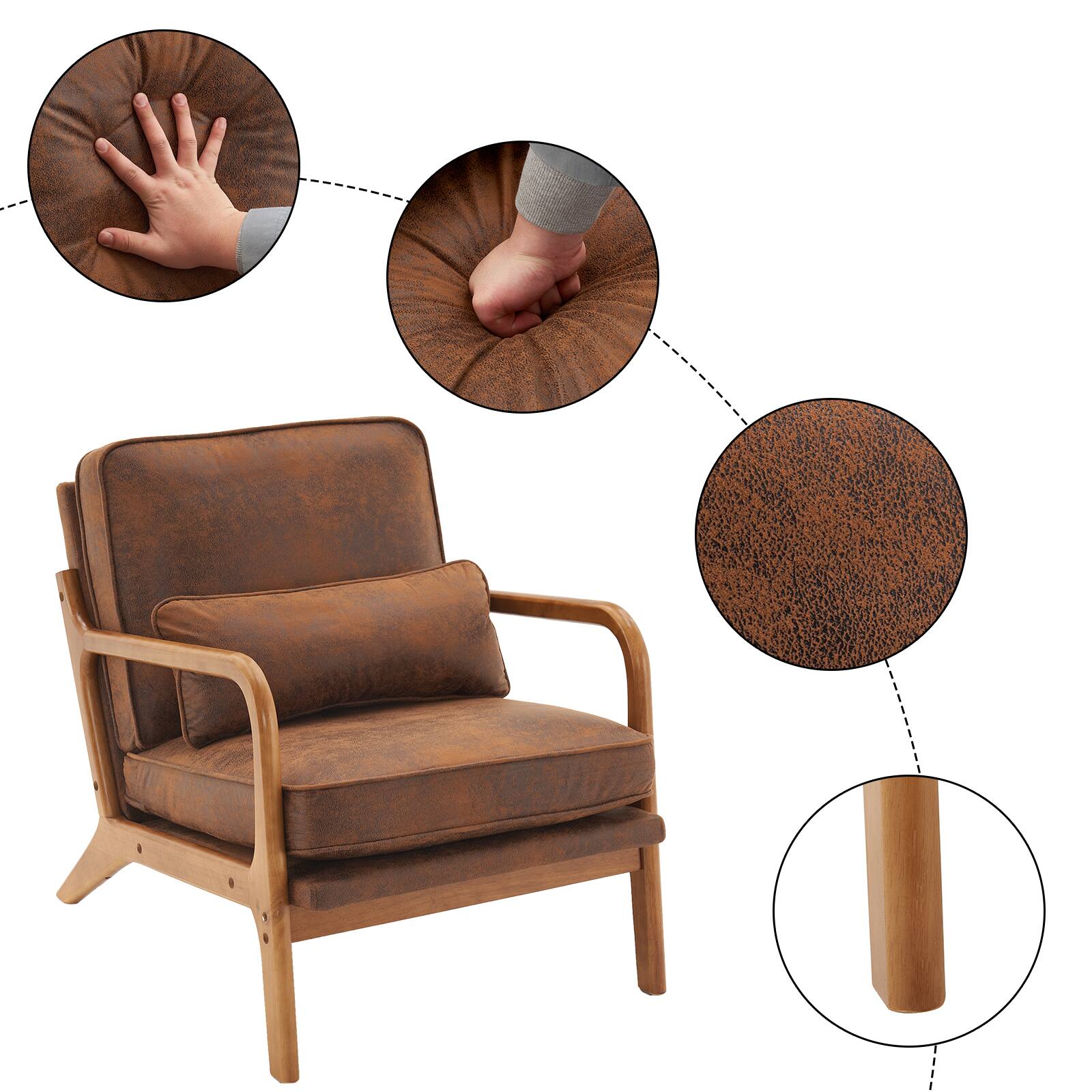 Left. SlickBlue - Modern Upholstered Lounge Chair with Armrests for Living Room or Bedroom - Brown.