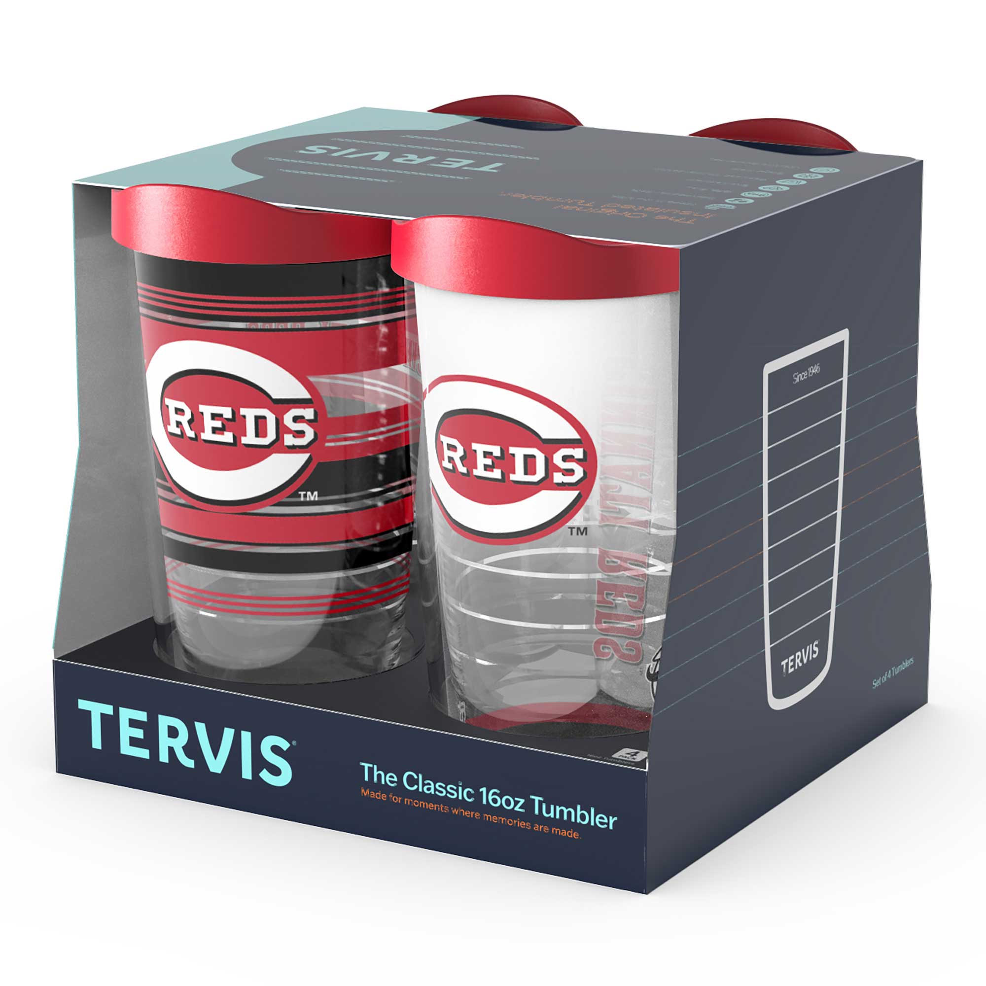 TERVIS  
The Classic 16oz Tumbler  
Made for moments where memories are made  

REDS  
REDS  

TERVIS  
Since 1946  

Set of 2 Tumblers