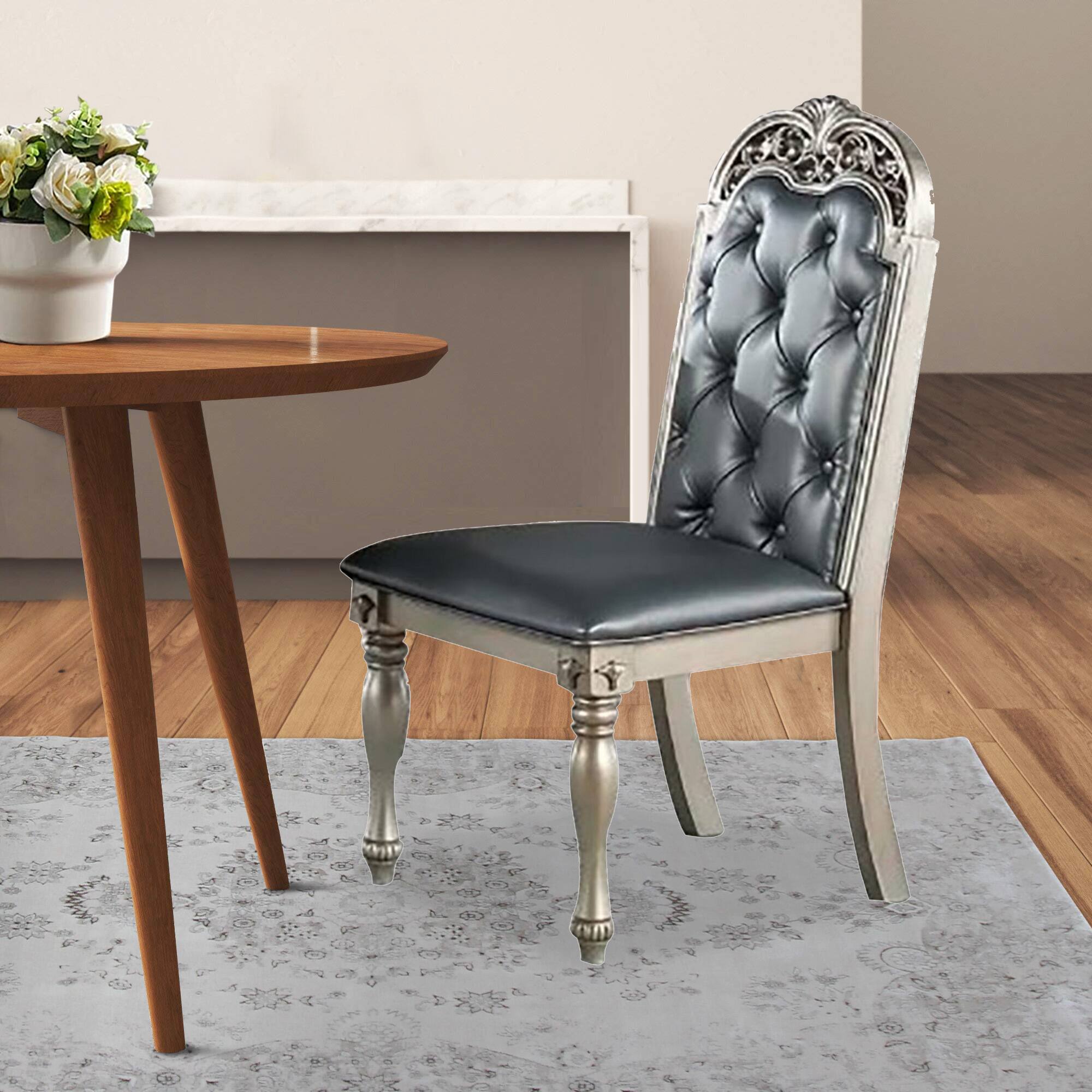 Alt View 5. Manhattan Lane - Kipp 25 Inch Set of 2 Armless Dining Chairs, Tufted Back, Gray Faux Leather - Champagne, Gray.