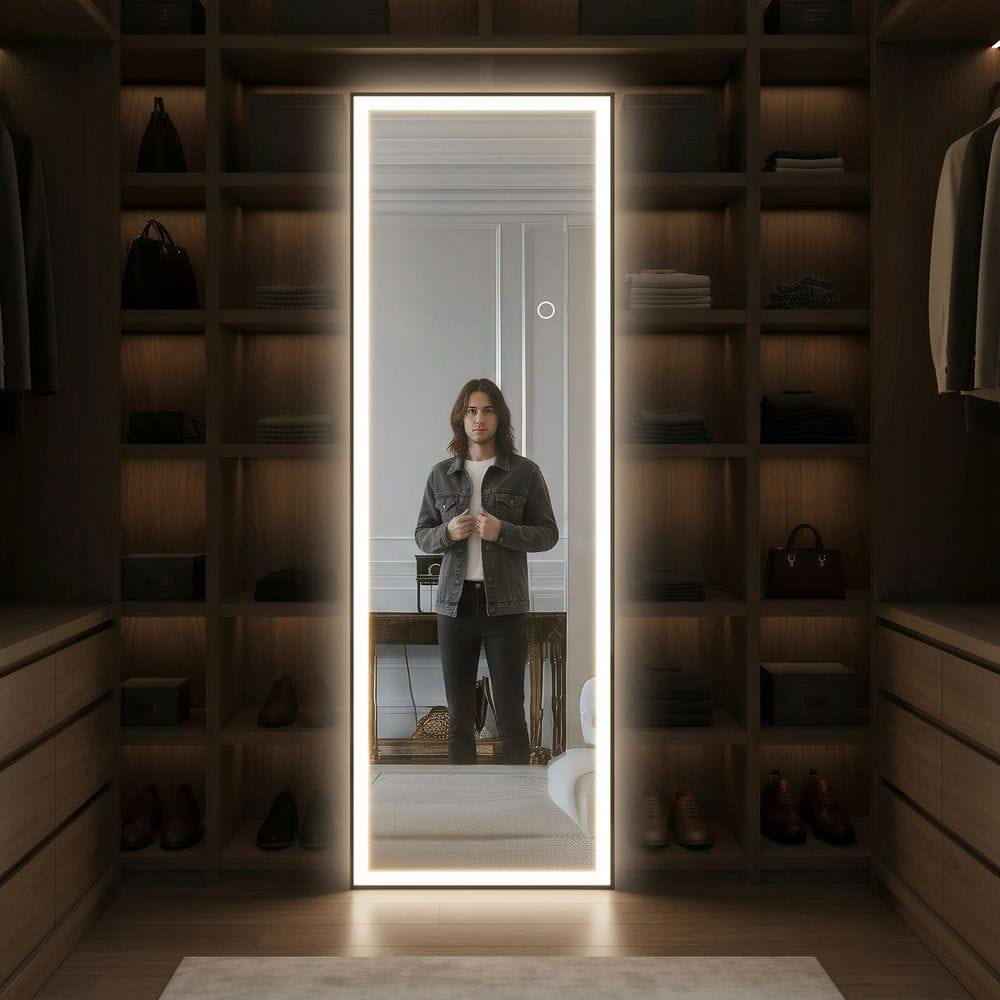 Alt View 4. Kadyn - 58x18 Inch Large Vertical LED Wall Mirror with Slim Black Frame for Bedroom - Black.