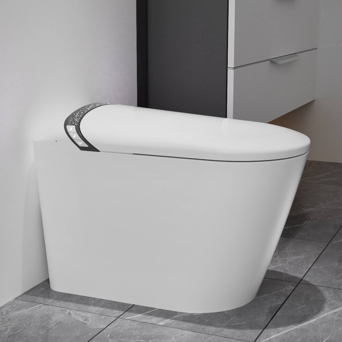 Front. Loheer - Loheer Elongated Smart Toilet With Built In Bidet, Tankless Design, White Porcelain - White.