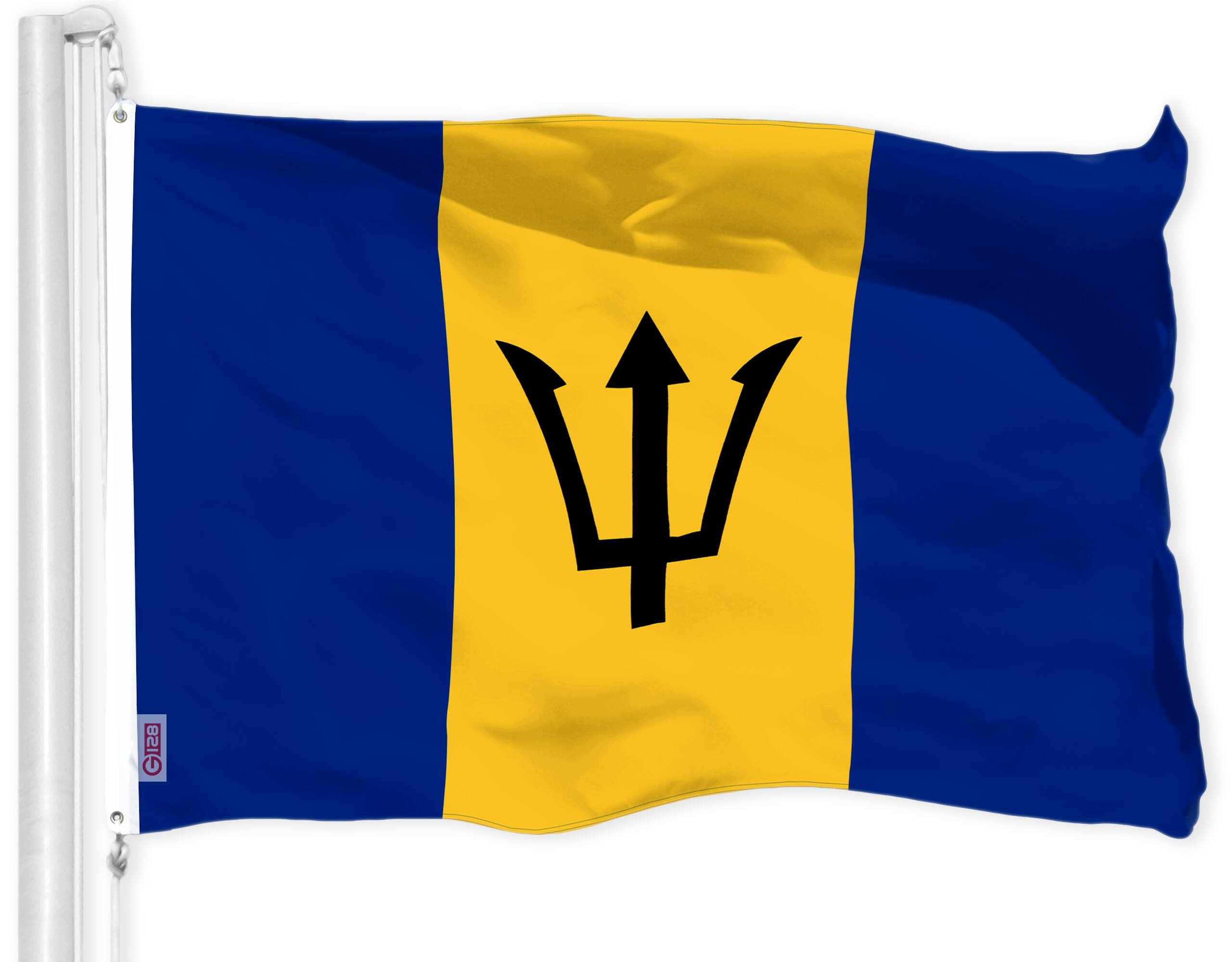 Front. G128 - Barbados Flag 3 x 5 ft 150D Polyester Brass Grommets Indoor Outdoor - Assorted Colors.