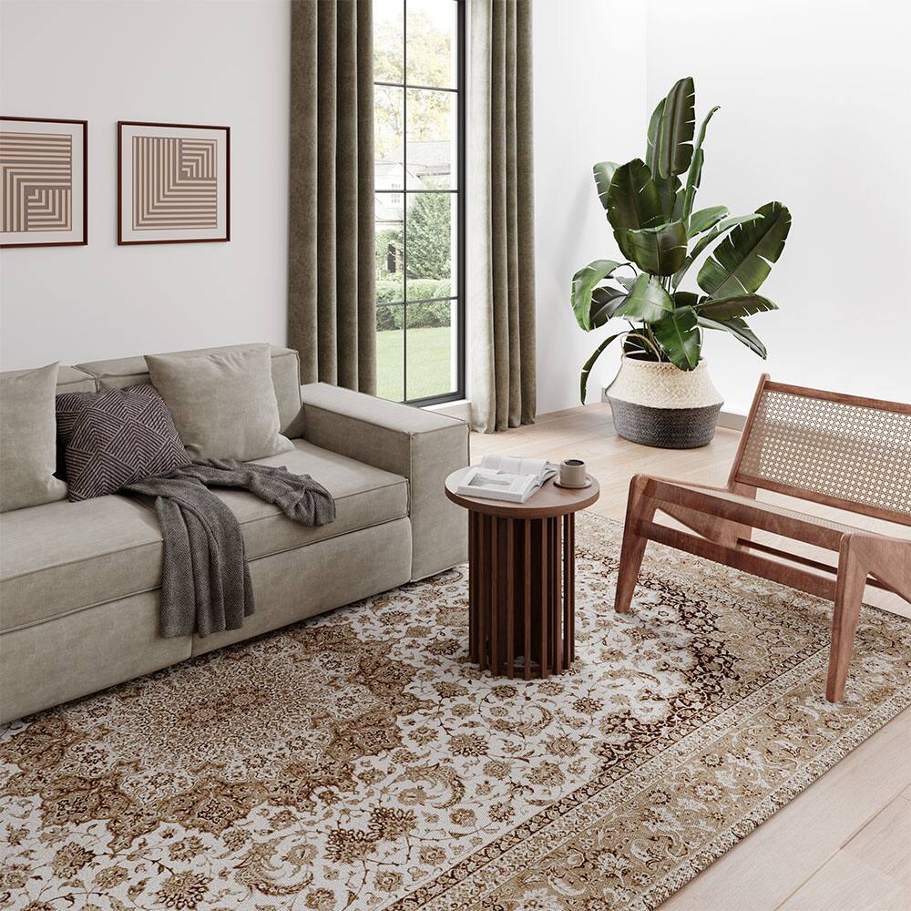 Alt View 6. POVISON - 17.72" Round Side Table, Modern Wood Side Table, End Table, MDF - Walnut Color.