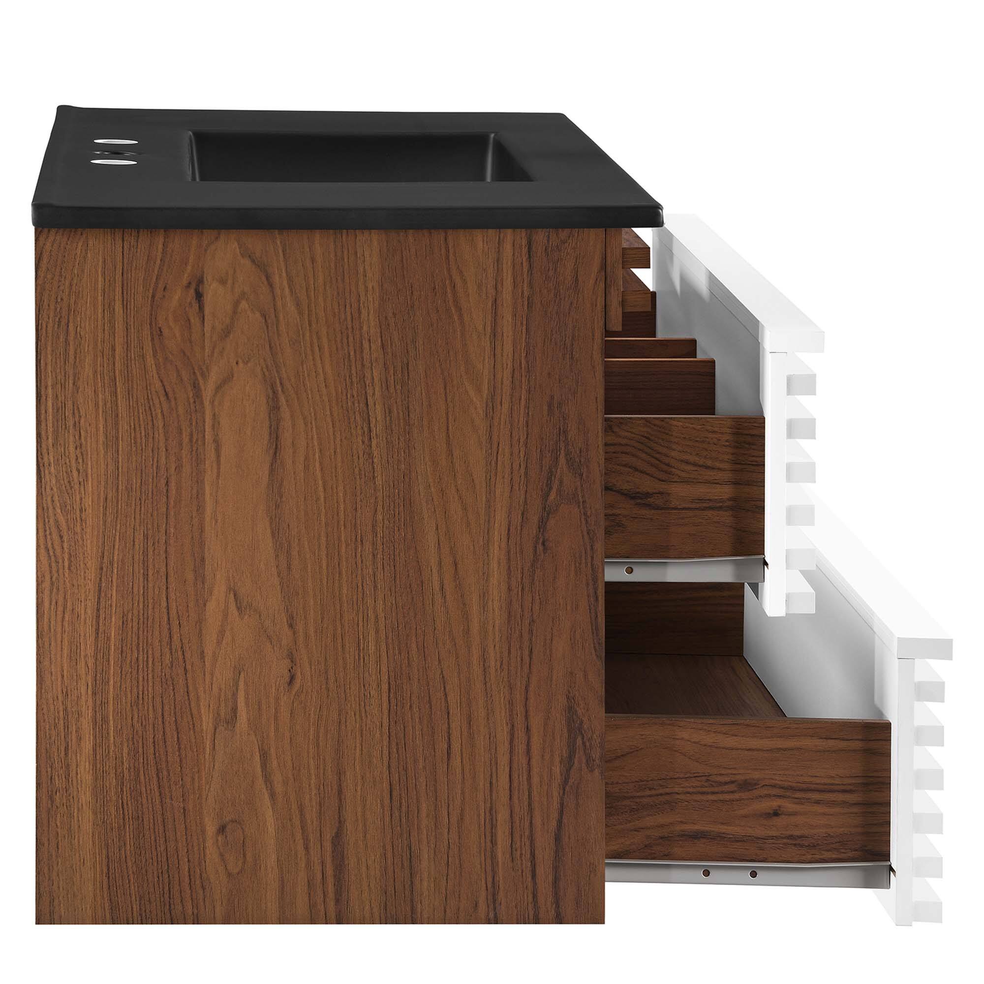 Alt View 4. Modway - Render Wall-Mount Bathroom Vanity with Black Basin Included - White Walnut Black.