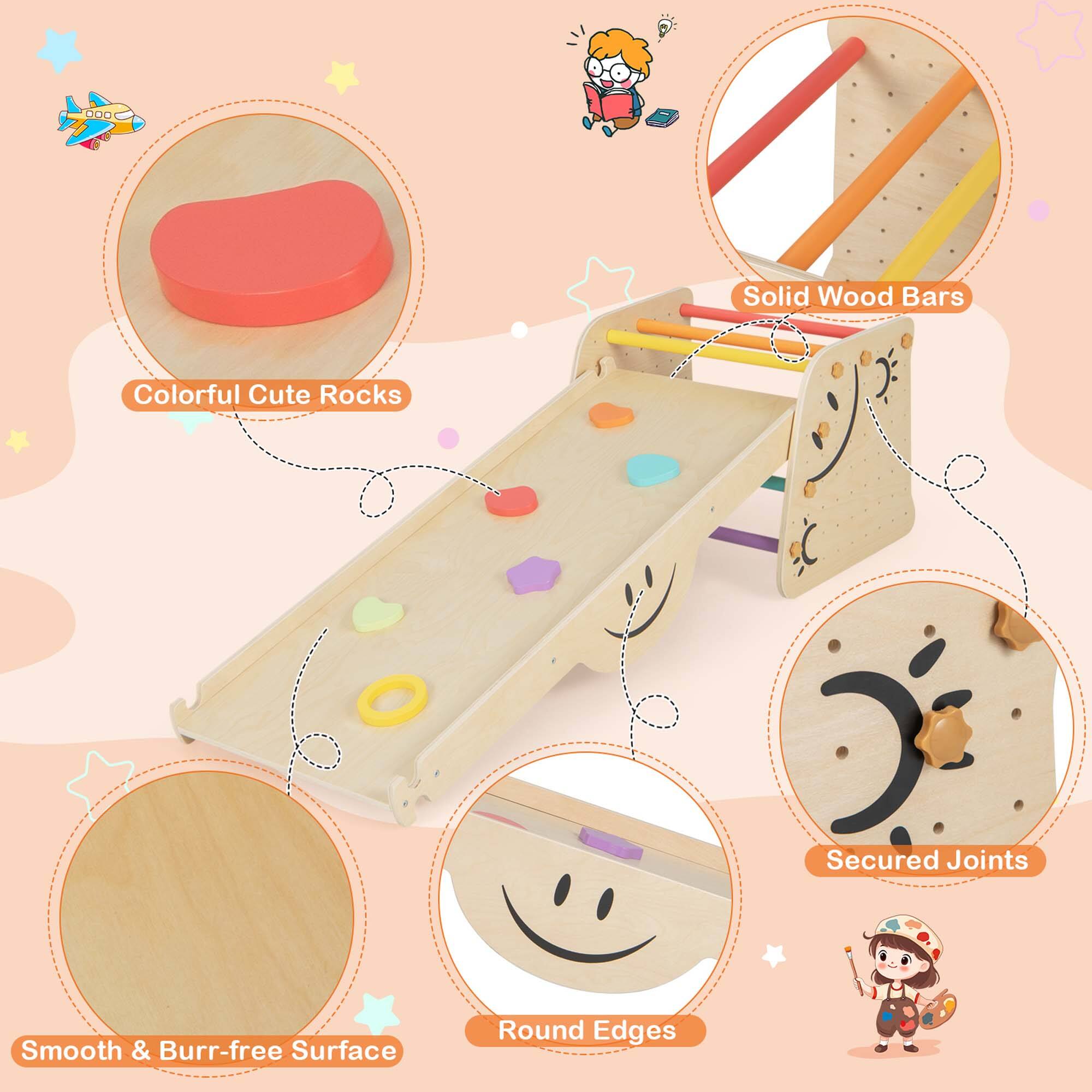 Solid Wood Bars, Colorful Cute Rocks, Secured Joints, Smooth & Burr-free Surface, Round Edges