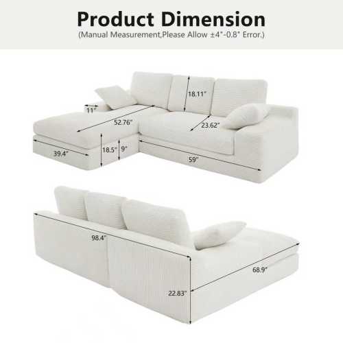 Product Dimension (Manual Measurement, Please Allow +4 -0.8* Error.)  
18.11  
11  
52.76  
23.62  
39.4  
18.5  
9  
59  
98.4  
68.9  
22.83