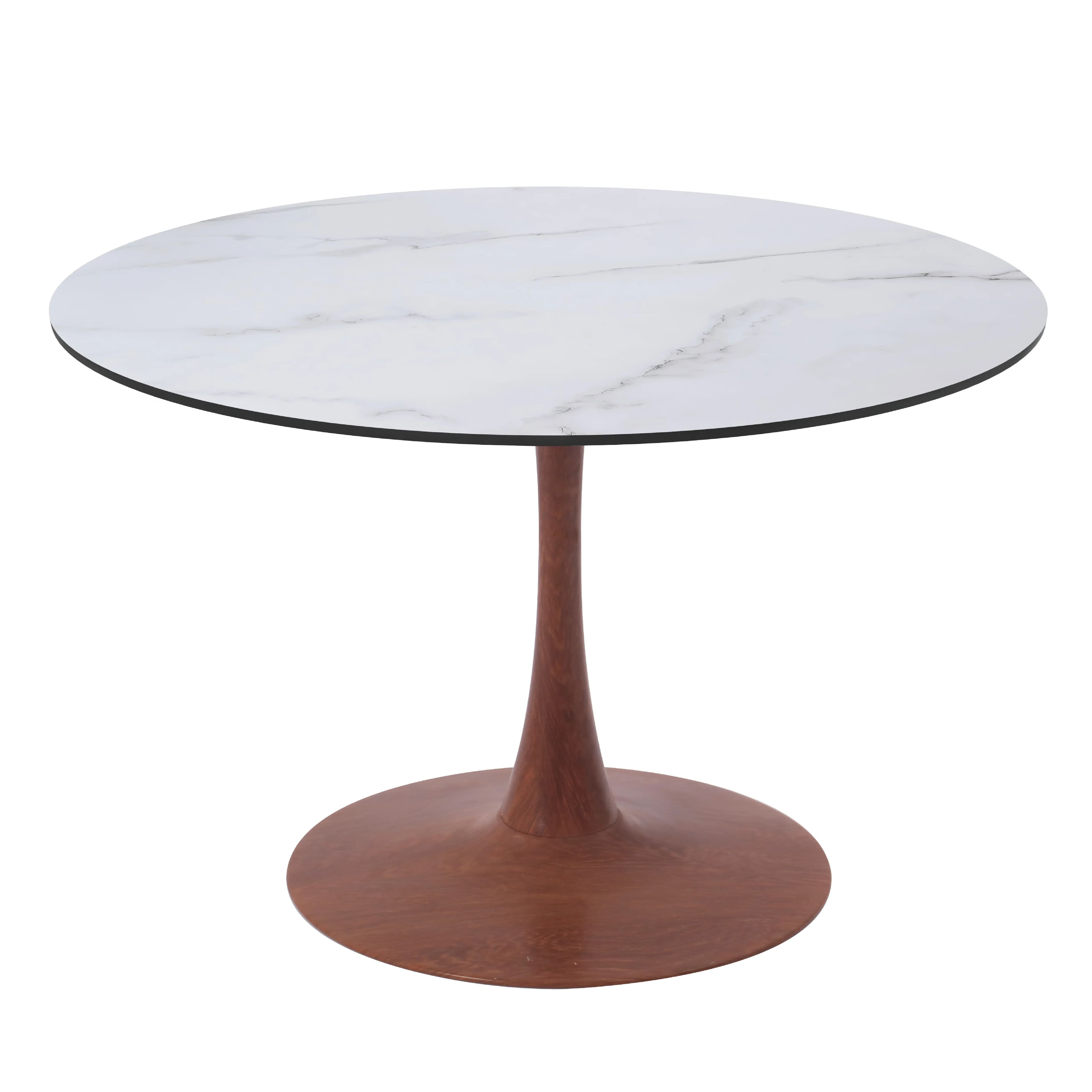 Front. LeisureMod - Bristol Round Dining Table – 31 in. MDF Tabletop with Cherry Finish Pedestal Steel Base Modern Accent Kitchen Table - White.
