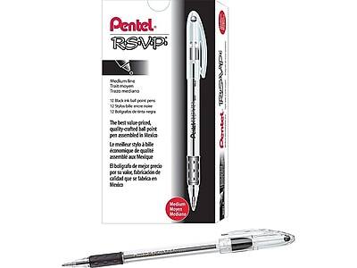 Pentel - R.S.V.P. Ballpoint Pens, Medium Point, Black Ink, 12/Pack (BK91-A) - Clear