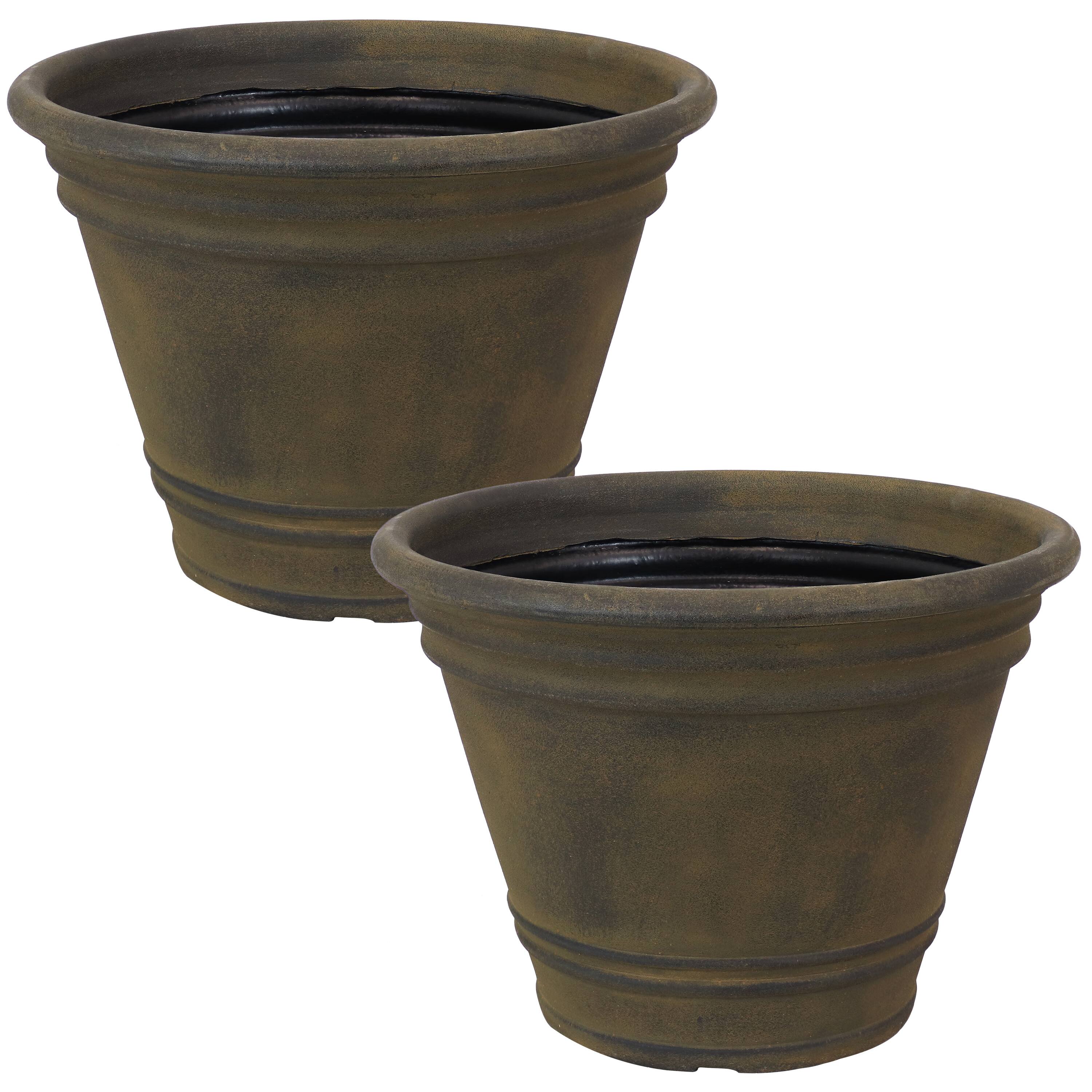 Front. Sunnydaze - 20 in Franklin Unbreakable Polyresin Planter - Set of 2 - Sable.
