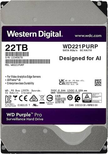 Western Digital WD Purple Pro WD221PURP 22 TB Hard Drive 3.5 Western Digital WD Purple Pro WD221PURP 22 TB Hard Drive 3.5