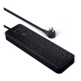 Dazzed Corner - Surge Protector Power Strip, 8 FT Extension Cord - Black