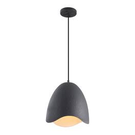 Jonathan Y - Luella 11.75" 1-Light Bohemian Coastal Adjustable Plaster-Look Organic Scalloped Dome Metal LED Pendant - Dark Gray