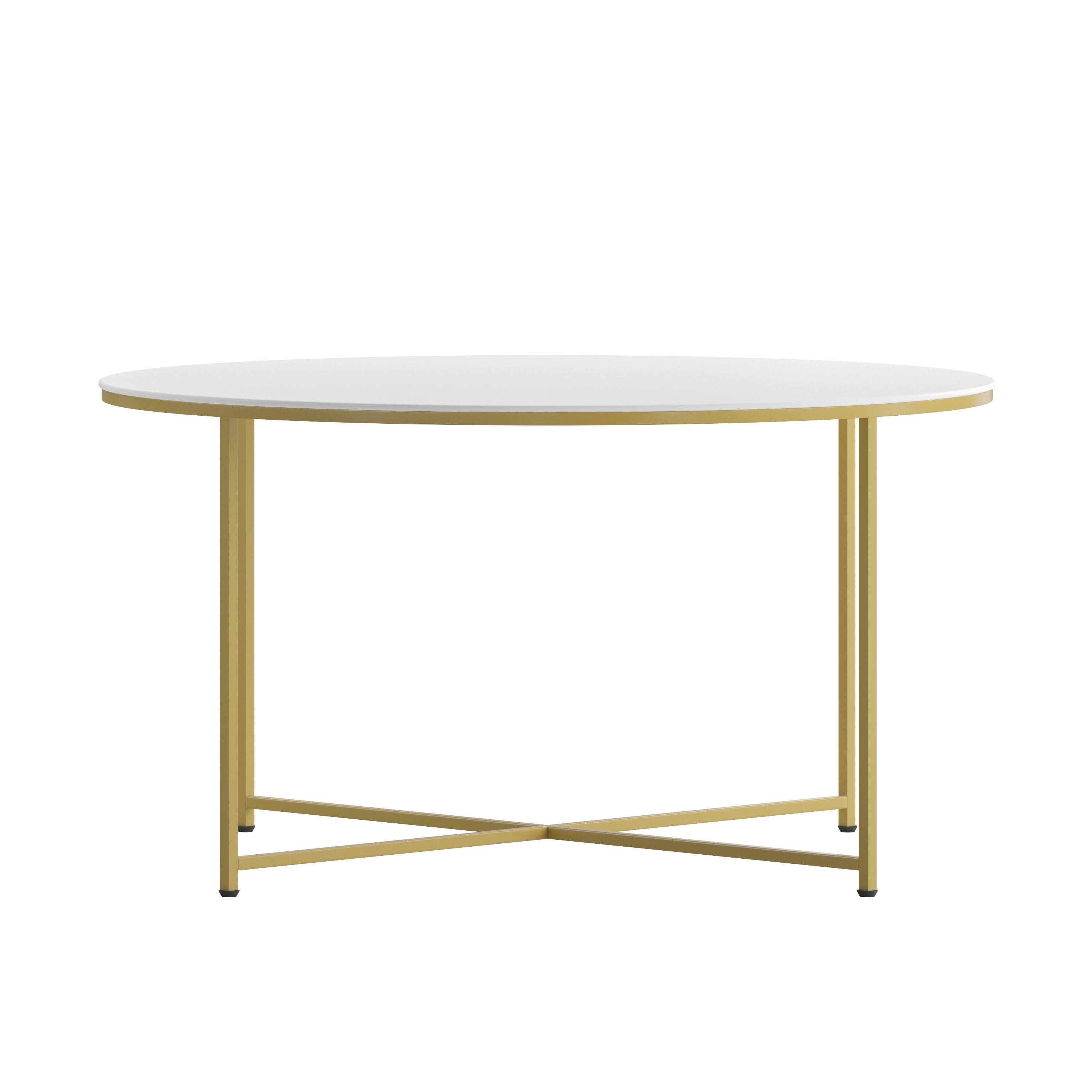 Alt View 6. Emma + Oliver - Laminate Living Room Coffee Table with Crisscross Metal Frame - White Top/Brushed Gold Frame.