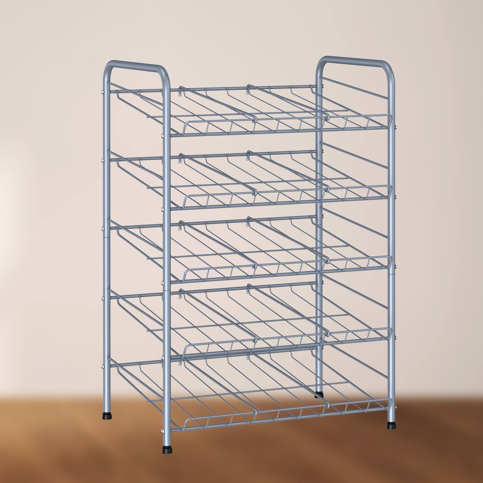 Angle. Oumilen - 5-Tier Silver Metal Can Organizer Rack, Rolling Can Storage Holder for Kitchen Pantry Cabinet - Silver.