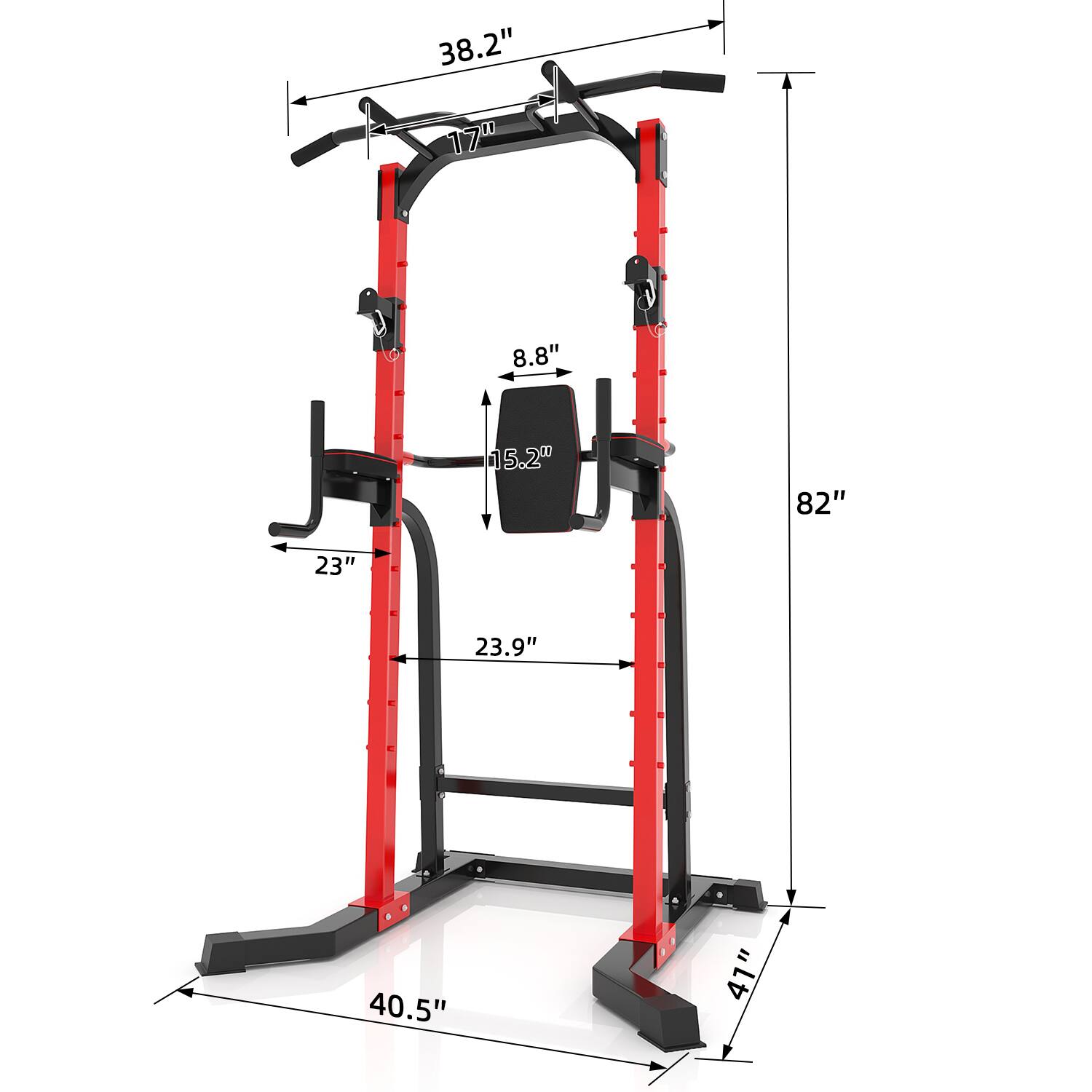38.2" 8.8" 5.2" 82" 23" 23.9" 40.5" = 41"